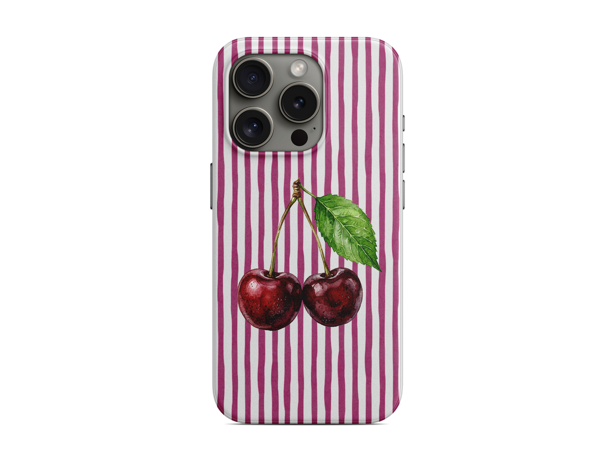 Çizgili - Kiraz Telefon Kılıfı (D238)