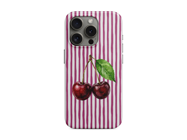 Çizgili - Kiraz Telefon Kılıfı (D238)